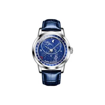 OLEVS Wisdom Series Automatic Mechanical Movement PU Strap Watch Men's Watches Blue Dial