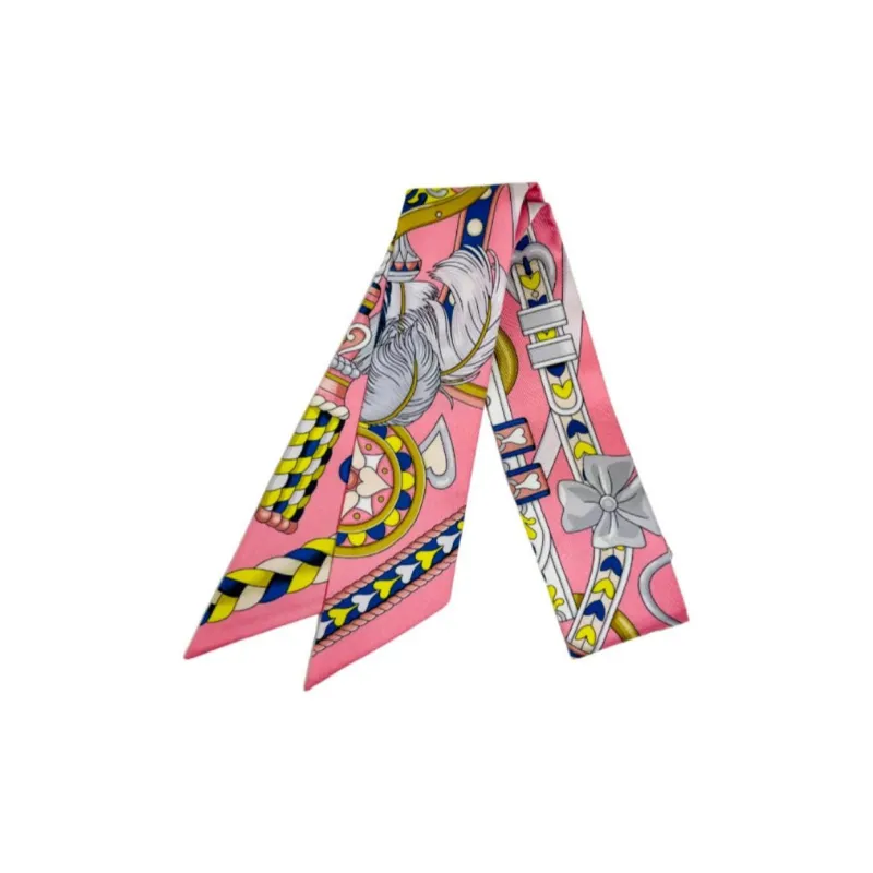 HERMES Satin Silk Scarves Women's Pink-1