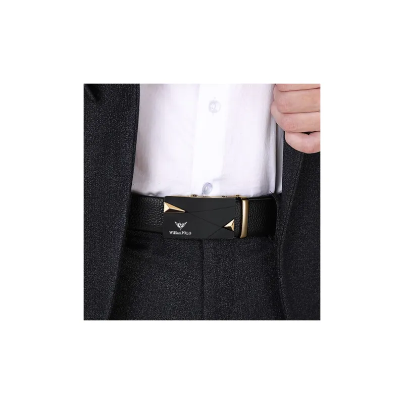 WilliamPOLO Cow Leather Top Grain Cow Leather Leather Belts Men's Gold Width 3.5cm-3
