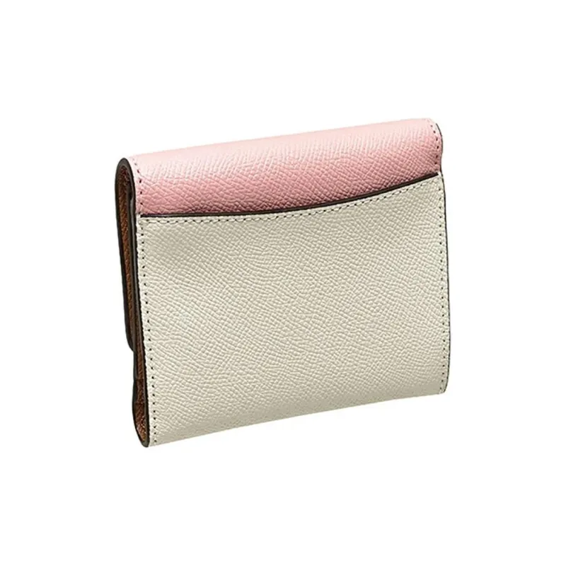 COACH Trifold Wallet Cross-Stitch Leather Card Holder Wallet Women's Pink & White-4