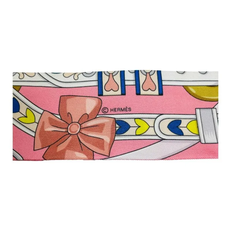 HERMES Satin Silk Scarves Women's Pink-2