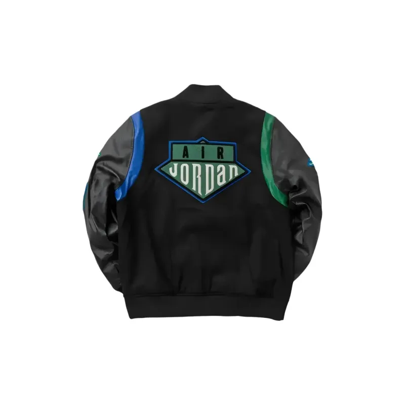 Jordan X Aleali May Varsity Jacket Black Game Royal Pine Green-1