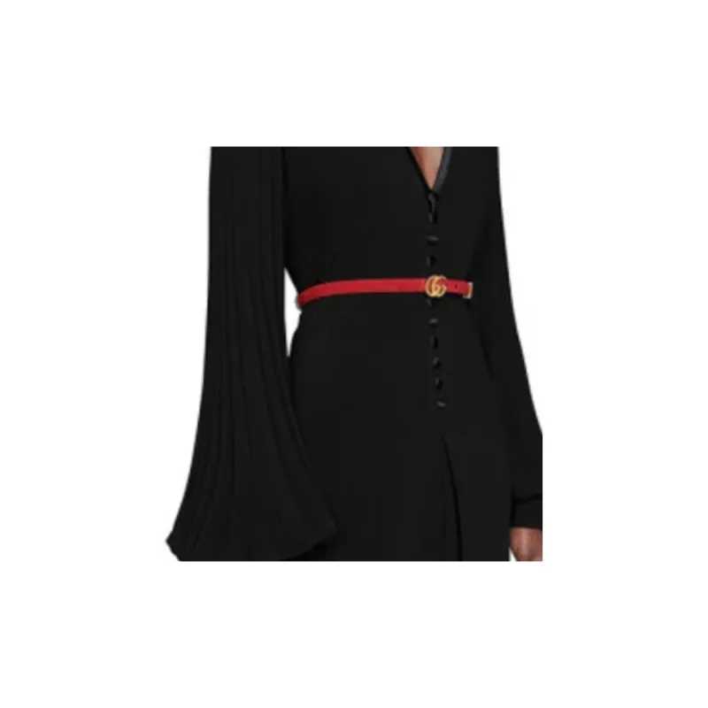 GUCCI Classic Double G Logo Smooth Buckle Suede Metal Hardware Accessories Leather Belts Women's Red Width 1.5CM-3