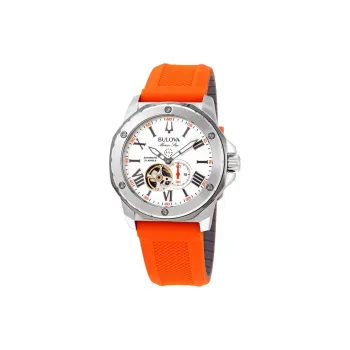 BULOVA Wrist Watch Automatic Mechanical Movement Rubber Strap 45mm White Dial Men's Watches