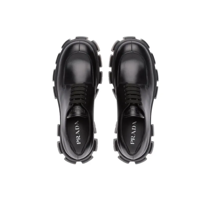 PRADA Monolith Brushed Leather Lace-up Shoes-3