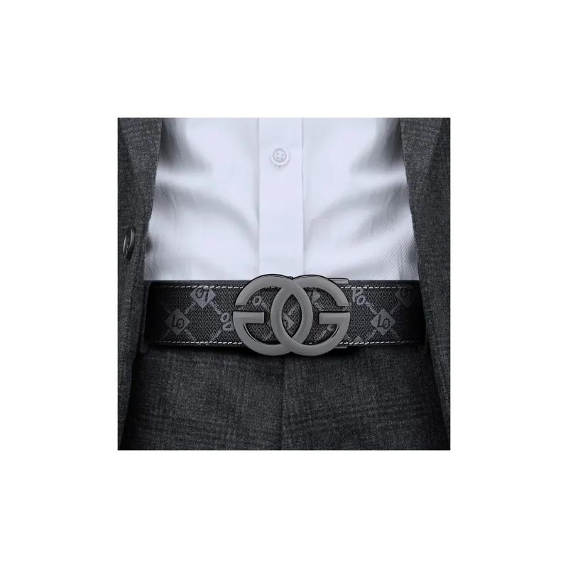 WilliamPOLO PVC Leather Belts Men's Gunmetal 3.5cm Width-4