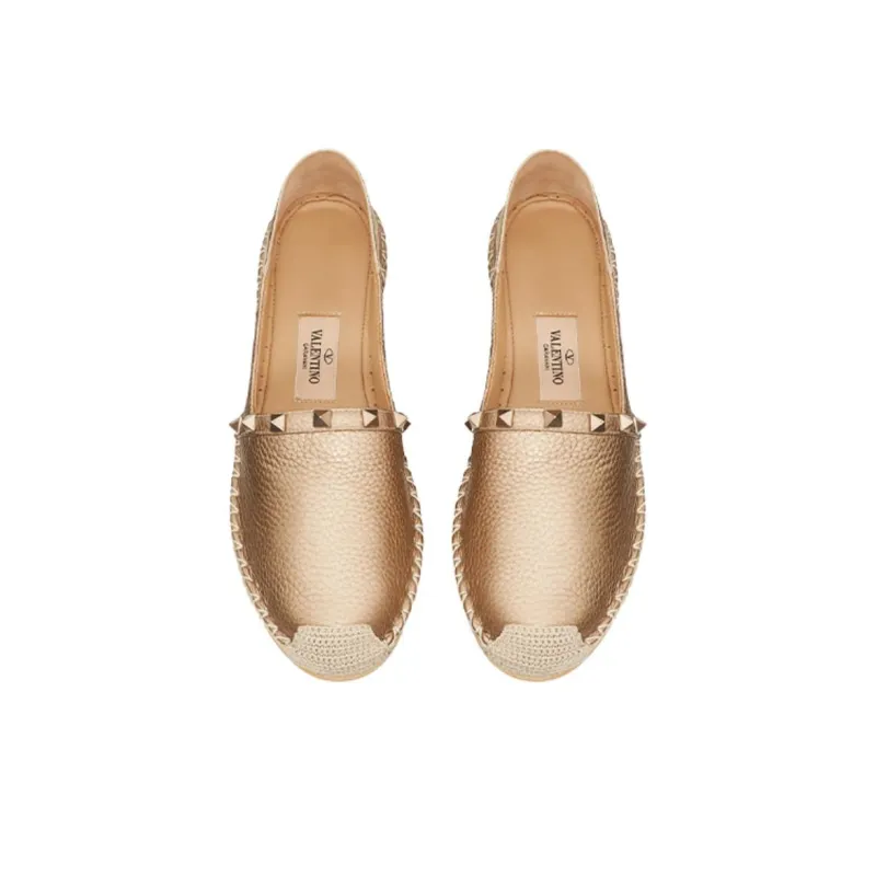Valentino Rockstud Casual Single Shoes Women's Gold-3