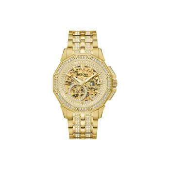 BULOVA Octava Collection Wrist Watch Automatic Mechanical Movement Stainless Steel Strap 41.7mm Gold Dial Men's Watches