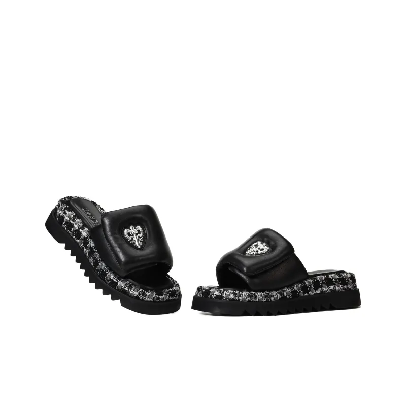 UanDi Slip Resistant Abrasion Resistant Slide Slippers Women's Black-5