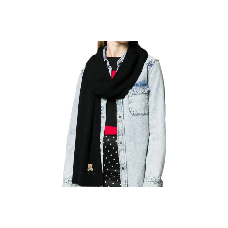 MOSCHINO Teddy Knit Scarves Unisex Black-1