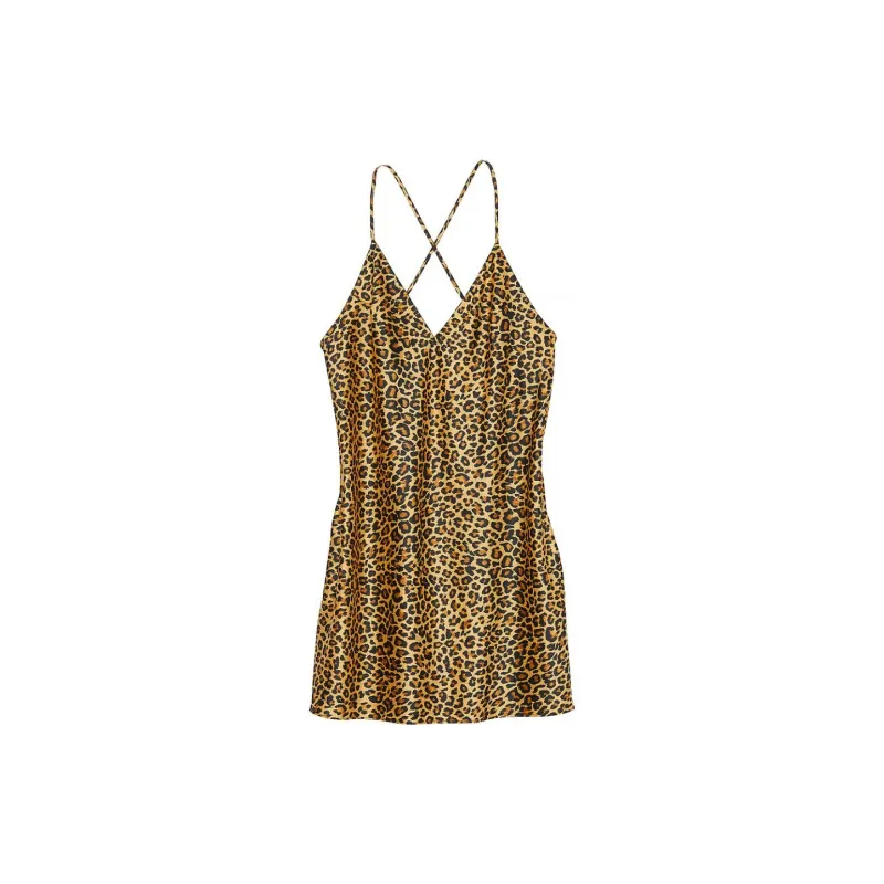 Victoria's Secret Satin Open Back Slip /ANIMAL PRINT Nightgown Women's Leopard Print-0
