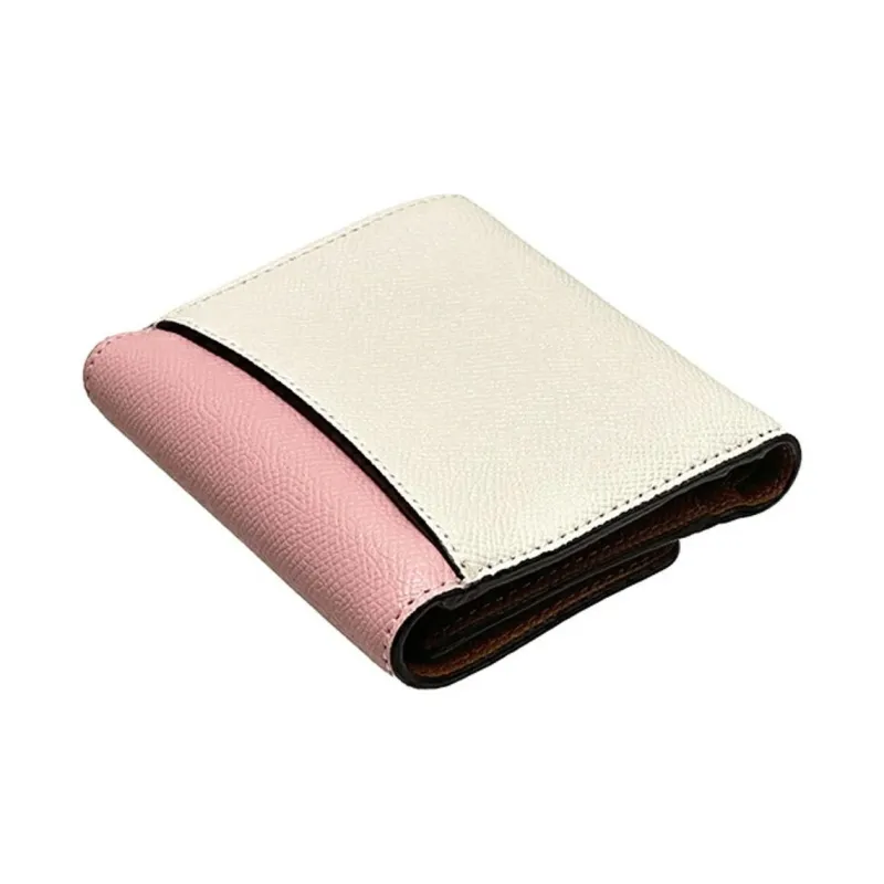 COACH Trifold Wallet Cross-Stitch Leather Card Holder Wallet Women's Pink & White-2
