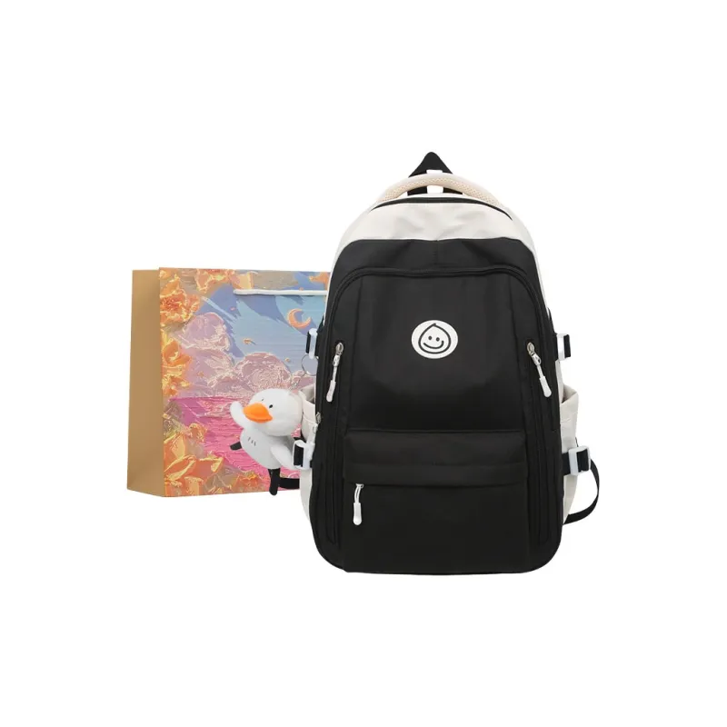 BRINCH Nylon Backpack Women's Black/Blue/Pink/Green-0