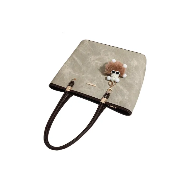 PESASRIE PU Shoulder Bag Tote Regular Women's Green & Coffee/Ecru & Black-4