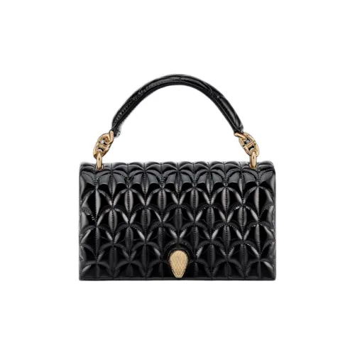 BVLGARI Lacquered Finish Calfskin Portable Crossbody Bag Shoulder Bag Women's Black