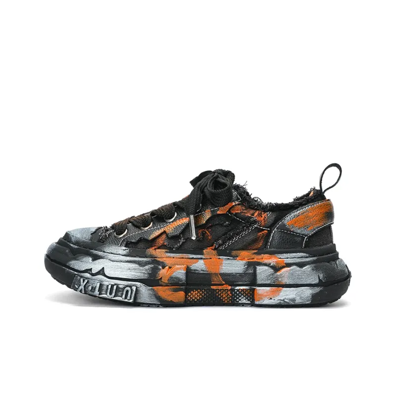 X·LUN Anti Slip And Wear Resistant Height Increasing Low Top Distressed Skateboard Shoes Unisex Graffiti Black-0