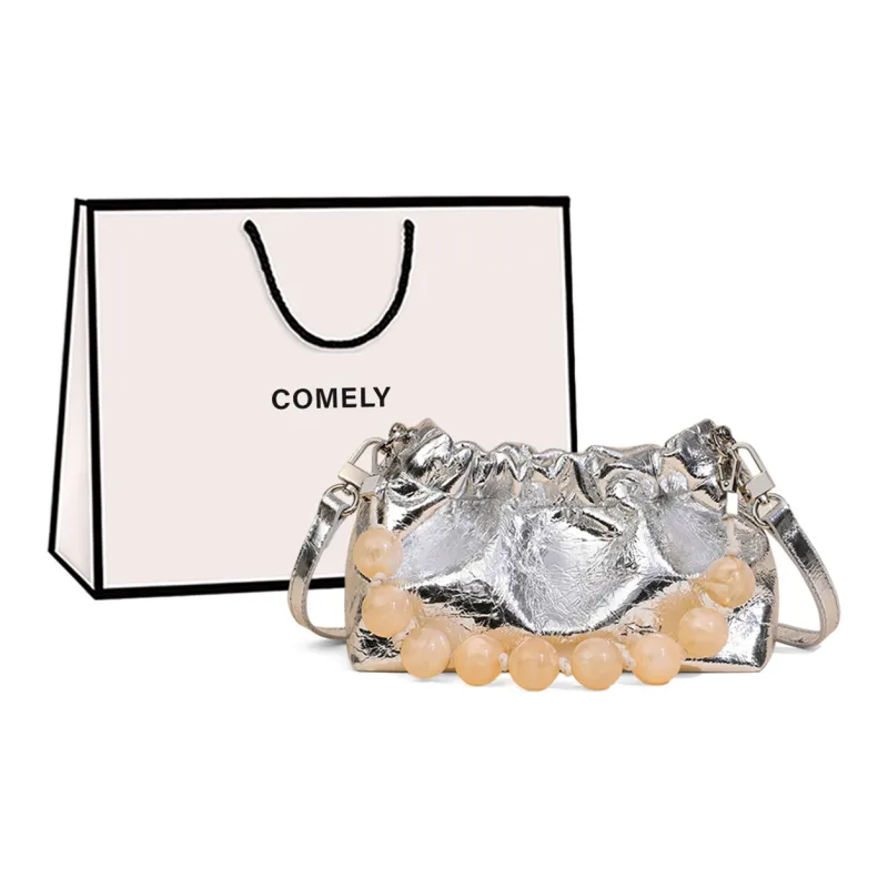 COMELY Synthetic Leather One Shoulder Handbag Regular Women's Silver/Black-0