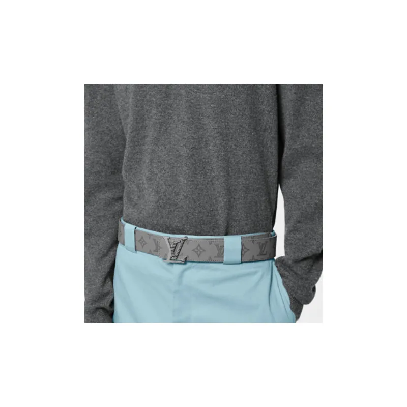 LOUIS VUITTON Leather Belts Men's Gray Width 4cm-2