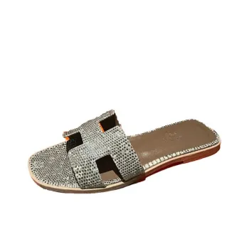 HERMES Slide Slippers Women's Wood Color