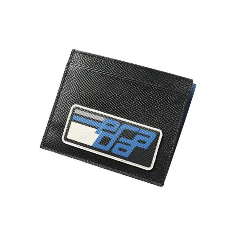 PRADA Cow Leather Card Holder Unisex Black/Blue-2