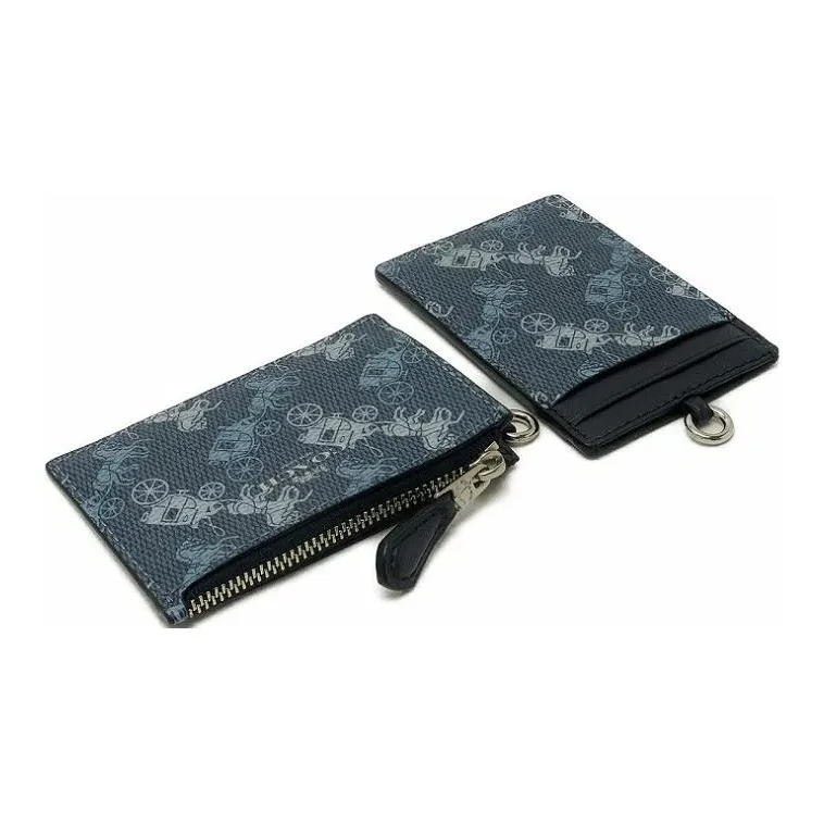 COACH Lanyard Leather ID Holder Coin Card Two Piece Set Card Holder Mini Women's Blue-4