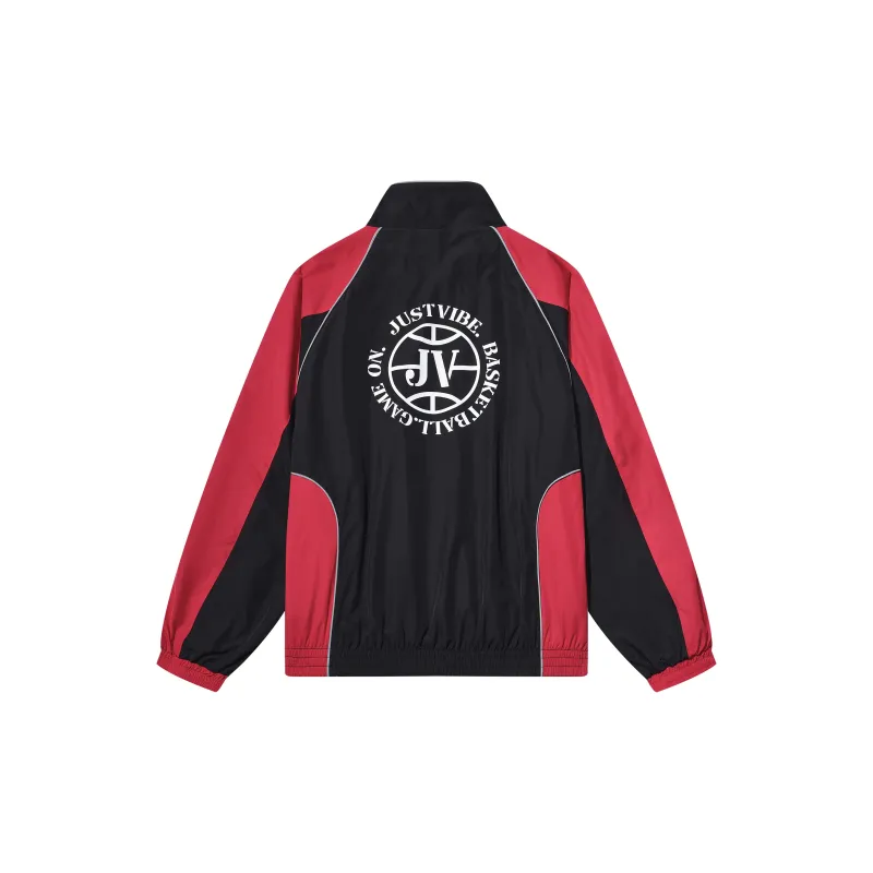 JUST VIBE Jackets & Coats Unisex Black Red Patchwork-1