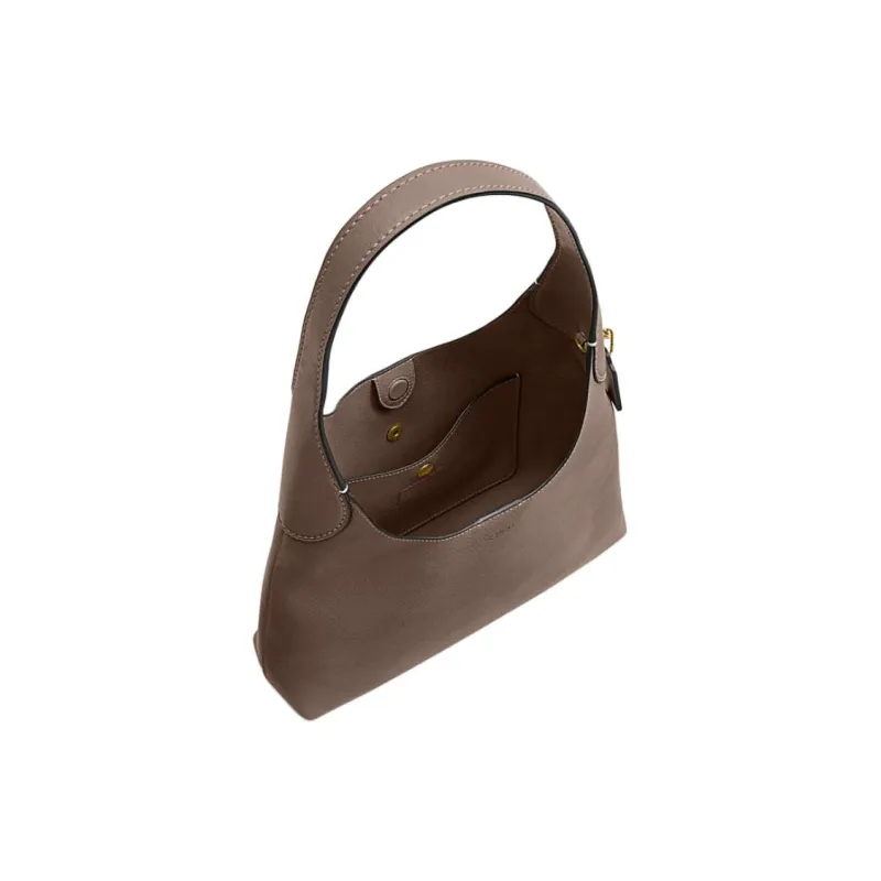 COACH Natural Grain Texture Leather Handbag Shoulder Bag Large Size Women's Dark Lime Gray-3
