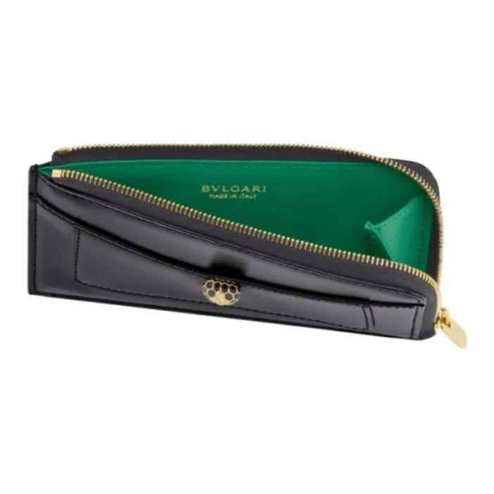 BVLGARI Serpenti Forever Calfskin Coin Purses Card Holders Women's Black-2