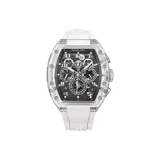 Transparent Case Black Dial White Rubber Strap