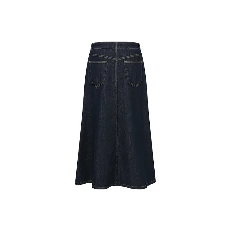 URBAN REVIVO Denim Long Skirt Women's Blue-1