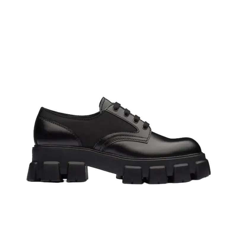 PRADA Monolith Brushed Leather And Nylon Lace Up 'Black'-1