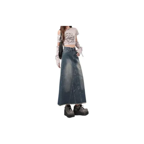 JASONWOOD Denim Long Skirts Women's Vintage Blue