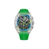 Transparent Case Green Dial Green Rubber Strap