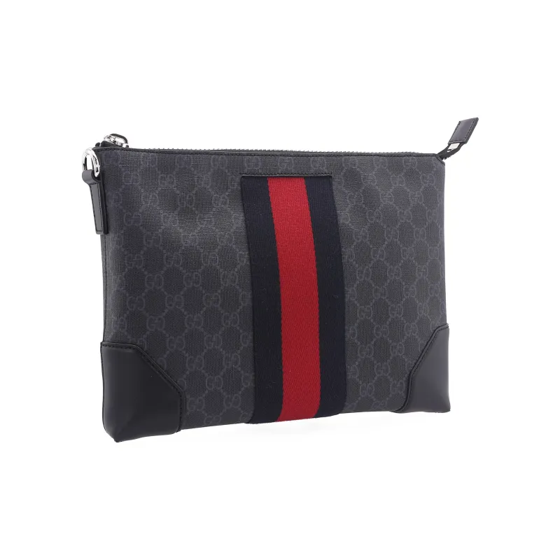 GUCCI Ophidia Canvas With Leather Clutch Men's Black Gray Color-1