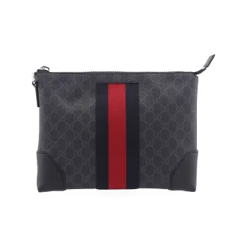 GUCCI Ophidia Canvas With Leather Clutch Men's Black Gray Color