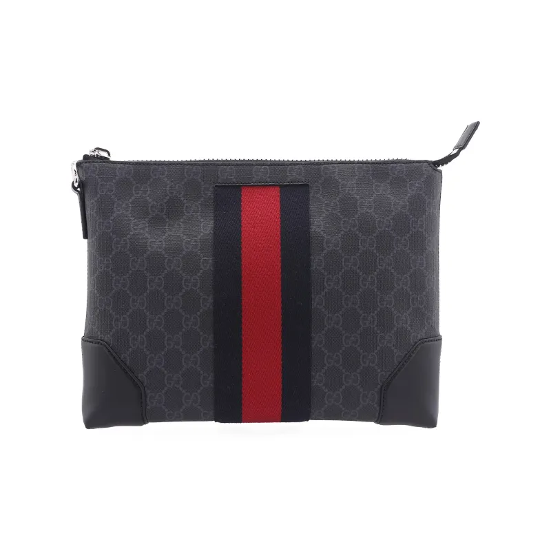 GUCCI Ophidia Canvas With Leather Clutch Men's Black Gray Color-0
