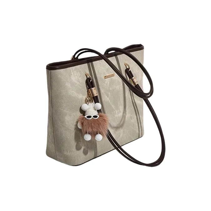 PESASRIE PU Shoulder Bag Tote Regular Women's Green & Coffee/Ecru & Black-2