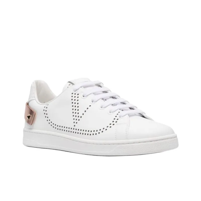 Valentino Backnet Skateboard Shoes Women's White Gold-2