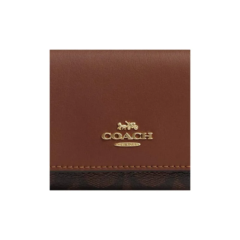 COACH Micro Coated Canvas With Smooth Leather Coin Purses Wallets Mini Women's Red Brown-2