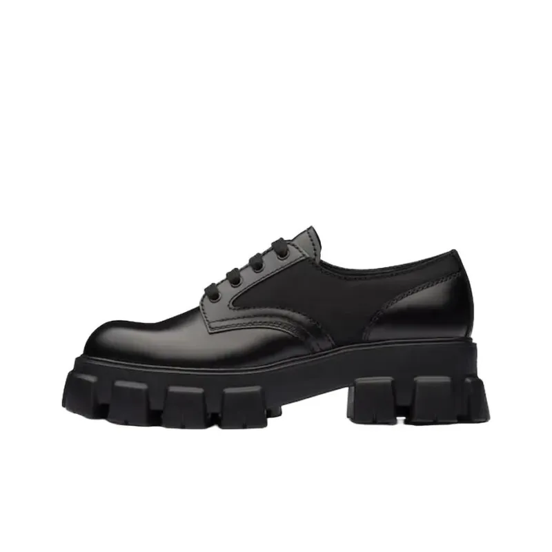 PRADA Monolith Brushed Leather And Nylon Lace Up 'Black'-0