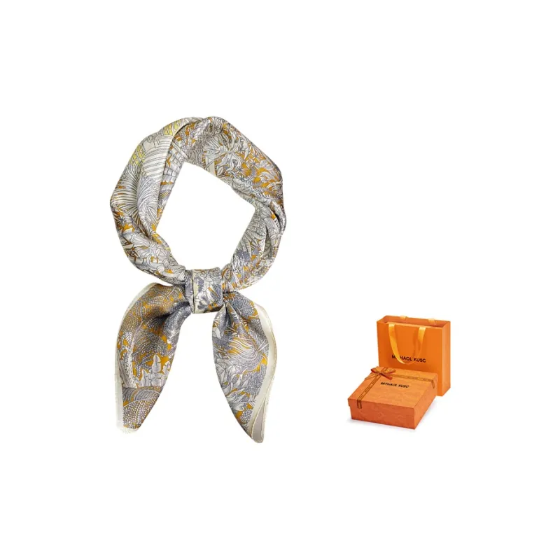 MITHAOL KUSC 100% Mulberry Silk Scarves Women's Gold Jungle-1