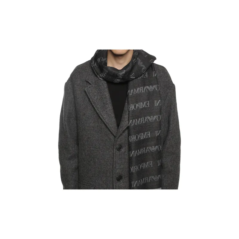 EMPORIO ARMANI Virgin wool Blend Scarf With Jacquard Logo Lettering And Fringes-4