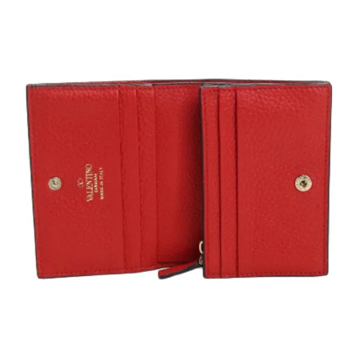 Valentino ROCKSTUD Leather Wallet Small Size Women's Red-2