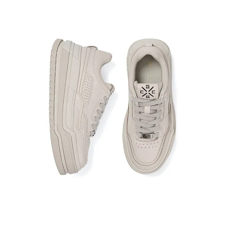 GG CC Skateboard Shoes Women's Low Top White/Ecru-7