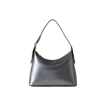 BORBONESE Calfskin Hobo Bag Handbag Shoulder Bag Medium Size Women's Ruthenium Purple