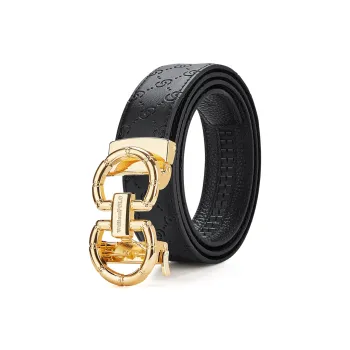 WilliamPOLO Cow Leather Belt Men's Gold 3.5cm Width