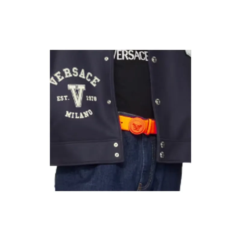 VERSACE Emblem Smooth Buckle Design Calfskin Leather Belts Men's Orange-2