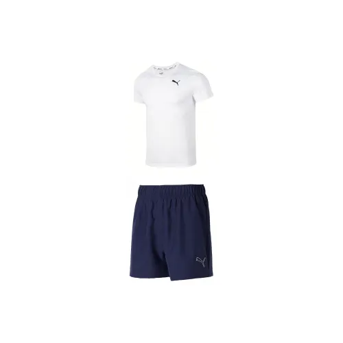 PUMA Casual Sportswear Men Set White Tops+Tweed Blue Shorts