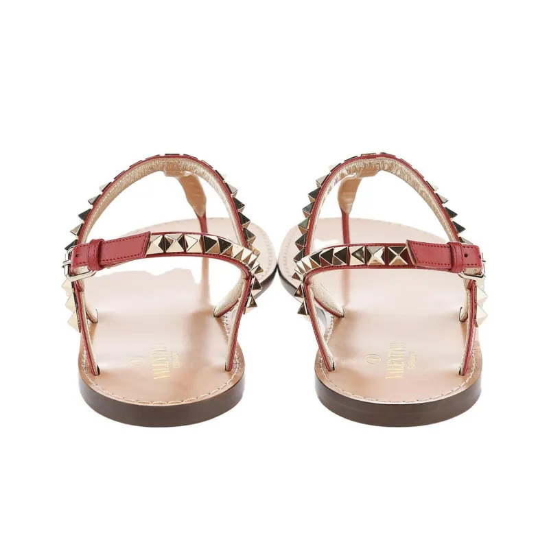 Valentino ROCKSTUD One Strap Sandals Women's Brown Red-2