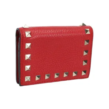 Valentino ROCKSTUD Leather Wallet Small Size Women's Red